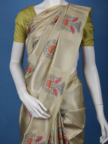 Champagne Gold floral Design Semi Tissue Saree - Diadem