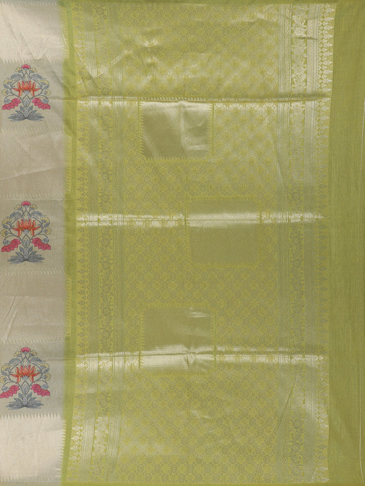 Champagne Gold floral Design Semi Tissue Saree - Diadem