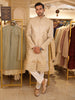 Champagne Ivory Elephant Motif Beads Embroidered Design Jacquard Men's Sherwani with Matching Pant