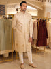 Champagne Ivory Elephant Motif Beads Embroidered Design Jacquard Men's Sherwani with Matching Pant