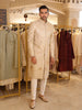 Champagne Ivory Elephant Motif Beads Embroidered Design Jacquard Men's Sherwani with Matching Pant