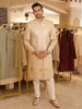 Champagne Ivory Elephant Motif Beads Embroidered Design Jacquard Men's Sherwani with Matching Pant