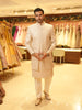 Champagne Ivory Floral Vine and Paisley Embroidered Design Jacquard Men's Sherwani with Matching Pant