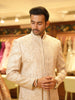 Champagne Ivory Floral Vine and Paisley Embroidered Design Jacquard Men's Sherwani with Matching Pant