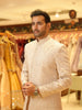 Champagne Ivory Floral Vine and Paisley Embroidered Design Jacquard Men's Sherwani with Matching Pant