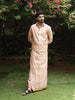 Champagne Peach Geometric Zari Woven Design Semi Silk Shirt with Zari Border Matching Dhoti Set
