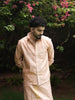 Champagne Peach Geometric Zari Woven Design Semi Silk Shirt with Zari Border Matching Dhoti Set