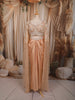 Champagne Peach Paisley Sequins and Beads Embroidered Design Satin Indo Western Draped Skirt and Top with Cape