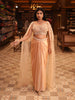 Champagne Peach Paisley Sequins and Beads Embroidered Design Satin Indo Western Draped Skirt and Top with Cape