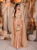 Champagne Peach Paisley Sequins and Beads Embroidered Design Satin Indo Western Draped Skirt and Top with Cape