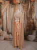 Champagne Peach Paisley Sequins and Beads Embroidered Design Satin Indo Western Draped Skirt and Top with Cape