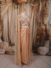Champagne Peach Paisley Sequins and Beads Embroidered Design Satin Indo Western Draped Skirt and Top with Cape