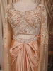 Champagne Peach Paisley Sequins and Beads Embroidered Design Satin Indo Western Draped Skirt and Top with Cape