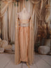 Champagne Peach Paisley Sequins and Beads Embroidered Design Satin Indo Western Draped Skirt and Top with Cape