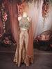 Champagne Rose Gold Floral Stone Embellished Design Banarasi Silk Party Wear Palazzo Suit with Matching Dupatta