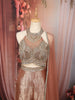 Champagne Rose Gold Floral Stone Embellished Design Banarasi Silk Party Wear Palazzo Suit with Matching Dupatta