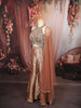 Champagne Rose Gold Floral Stone Embellished Design Banarasi Silk Party Wear Palazzo Suit with Matching Dupatta