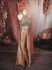 Champagne Rose Gold Floral Stone Embellished Design Banarasi Silk Party Wear Palazzo Suit with Matching Dupatta