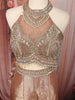 Champagne Rose Gold Floral Stone Embellished Design Banarasi Silk Party Wear Palazzo Suit with Matching Dupatta