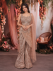 Champagne Rose Gold Heavy Sequins & Beads Embroidered Shimmer Party Wear Palazzo Suit with Draped Dupatta