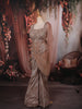 Champagne Rose Gold Heavy Sequins & Beads Embroidered Shimmer Party Wear Palazzo Suit with Draped Dupatta