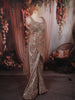 Champagne Rose Gold Heavy Sequins & Beads Embroidered Shimmer Party Wear Palazzo Suit with Draped Dupatta