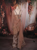 Champagne Rose Gold Heavy Sequins & Beads Embroidered Shimmer Party Wear Palazzo Suit with Draped Dupatta