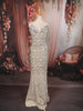 Champagne Silver Heavy Sequins Embroidered Design Sequins Fabric Party Wear Fish Cut Gown