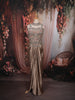 Champagne Taupe Brown Paisley Sequins and Beads Embroidered Design Holographic Indo Western Draped Skirt Corset Top with Choker Dupatta