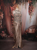 Champagne Taupe Brown Paisley Sequins and Beads Embroidered Design Holographic Indo Western Draped Skirt Corset Top with Choker Dupatta