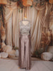 Champagne Taupe Heavy Beads Embroidered Design Textured Party Wear Indo Western Palazzo Suit with Matching Choker Dupatta