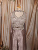 Champagne Taupe Heavy Beads Embroidered Design Textured Party Wear Indo Western Palazzo Suit with Matching Choker Dupatta