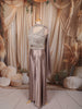Champagne Taupe Heavy Beads Embroidered Design Textured Party Wear Indo Western Palazzo Suit with Matching Choker Dupatta