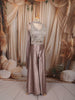 Champagne Taupe Heavy Beads Embroidered Design Textured Party Wear Indo Western Palazzo Suit with Matching Choker Dupatta
