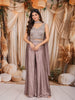 Champagne Taupe Heavy Beads Embroidered Design Textured Party Wear Indo Western Palazzo Suit with Matching Choker Dupatta