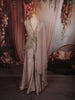 Champagne Taupe Heavy Sequins and Beads Embroidered Design Textured Indo Western Palazzo Suit with Matching Dupatta