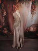 Champagne Taupe Heavy Sequins and Beads Embroidered Design Textured Indo Western Palazzo Suit with Matching Dupatta