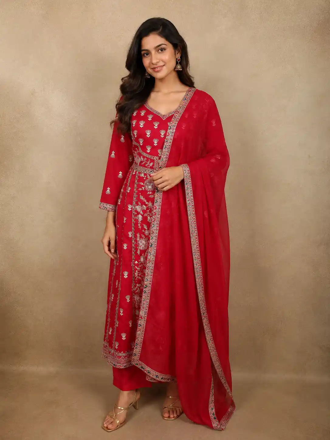 Queen Pink Floral Thread Embroidered Design Cotton Salwar Suit with Dupatta