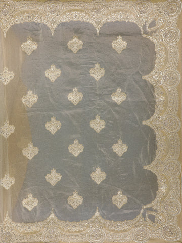 Champagne Gold Floral Zari Sequin Embellishment Organza Saree - Diadem