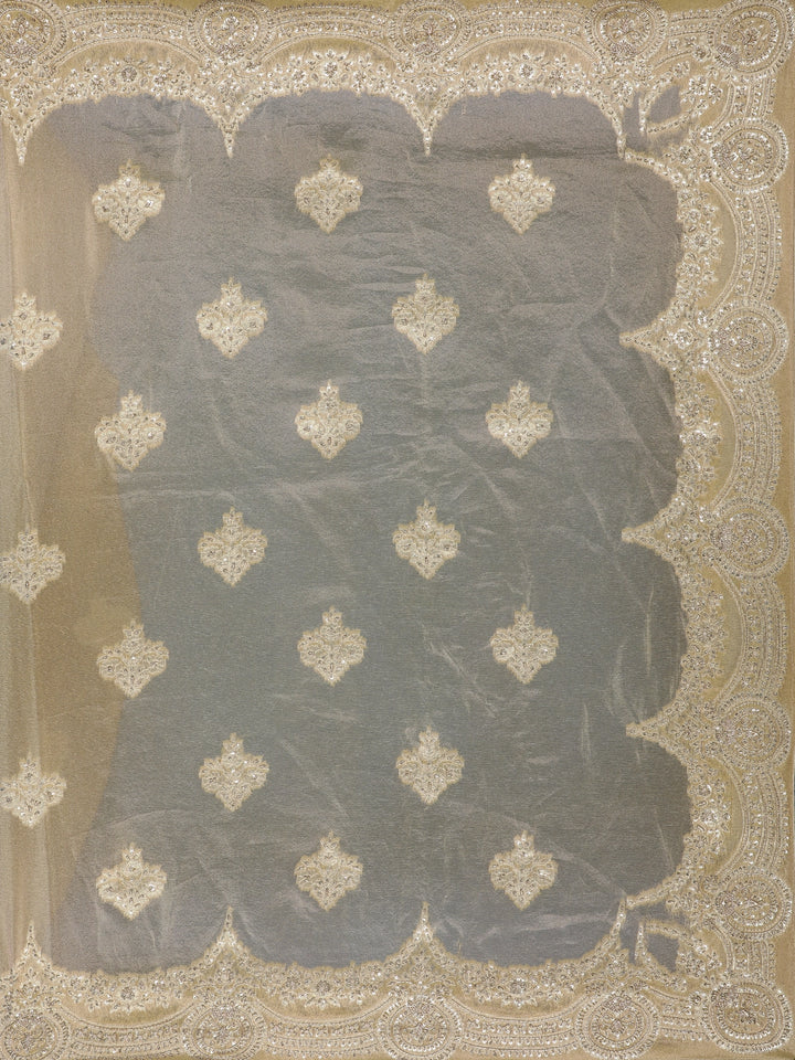 Champagne Gold Floral Zari Sequin Embellishment Organza Saree - Diadem