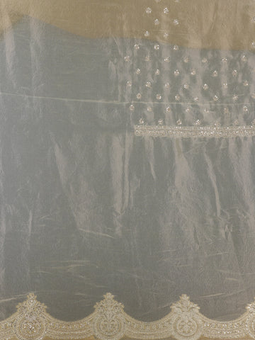 Champagne Gold Floral Zari Sequin Embellishment Organza Saree - Diadem