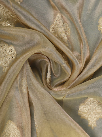Champagne Gold Floral Zari Sequin Embellishment Organza Saree - Diadem