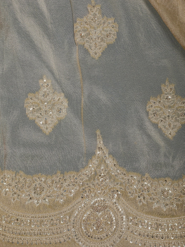 Champagne Gold Floral Zari Sequin Embellishment Organza Saree - Diadem