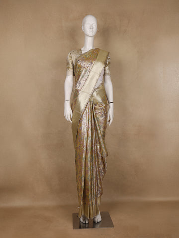Champagne Gold Ikat Woven Tissue Silk Saree - Diadem