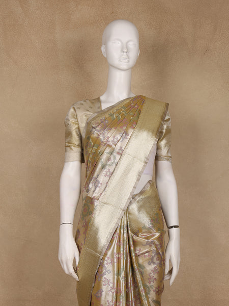 Champagne Gold Ikat Woven Tissue Silk Saree - Diadem