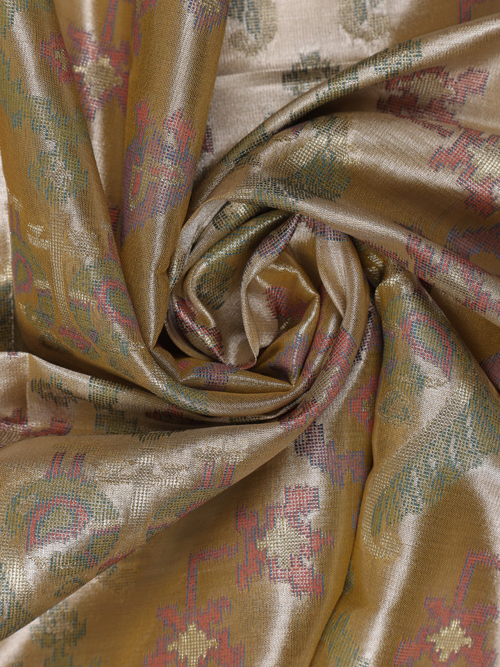 Champagne Gold Ikat Woven Tissue Silk Saree - Diadem