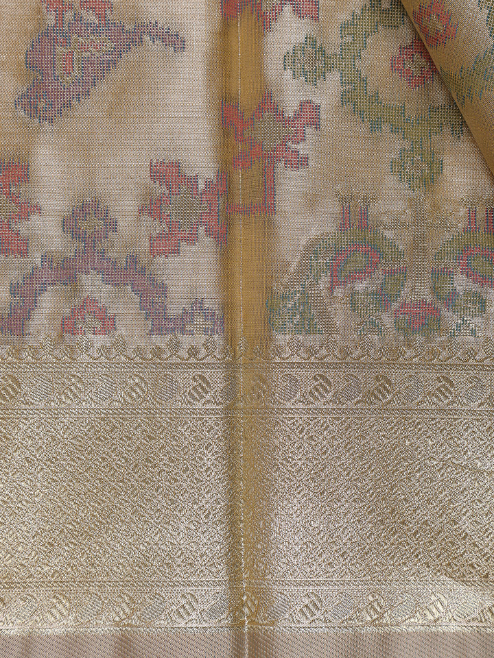 Champagne Gold Ikat Woven Tissue Silk Saree - Diadem