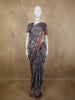 Charcoal Ash Grey Abstract Printed Design Semi Tussar Saree with Floral Border