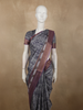 Charcoal Ash Grey Abstract Printed Design Semi Tussar Saree with Floral Border