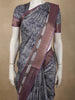 Charcoal Ash Grey Abstract Printed Design Semi Tussar Saree with Floral Border